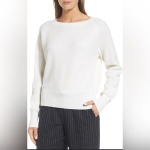 Nordstrom Signature 100% Cashmere Ivory Ribbed Scoop Neck Sweater Large
